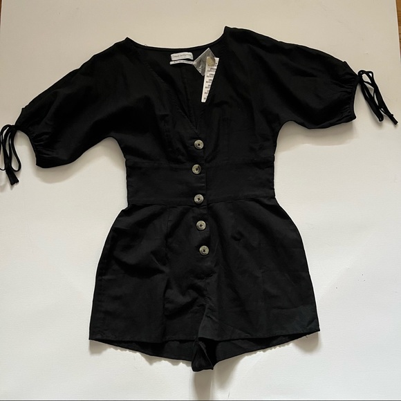 Urban Outfitters Black Button Down Linen/Cotton Blend  Romper size XS - Picture 6 of 9